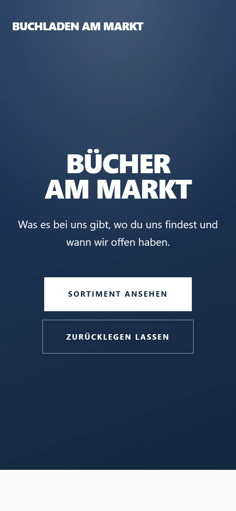 Example page “Buchladen am Markt” on a phone: the top of the page