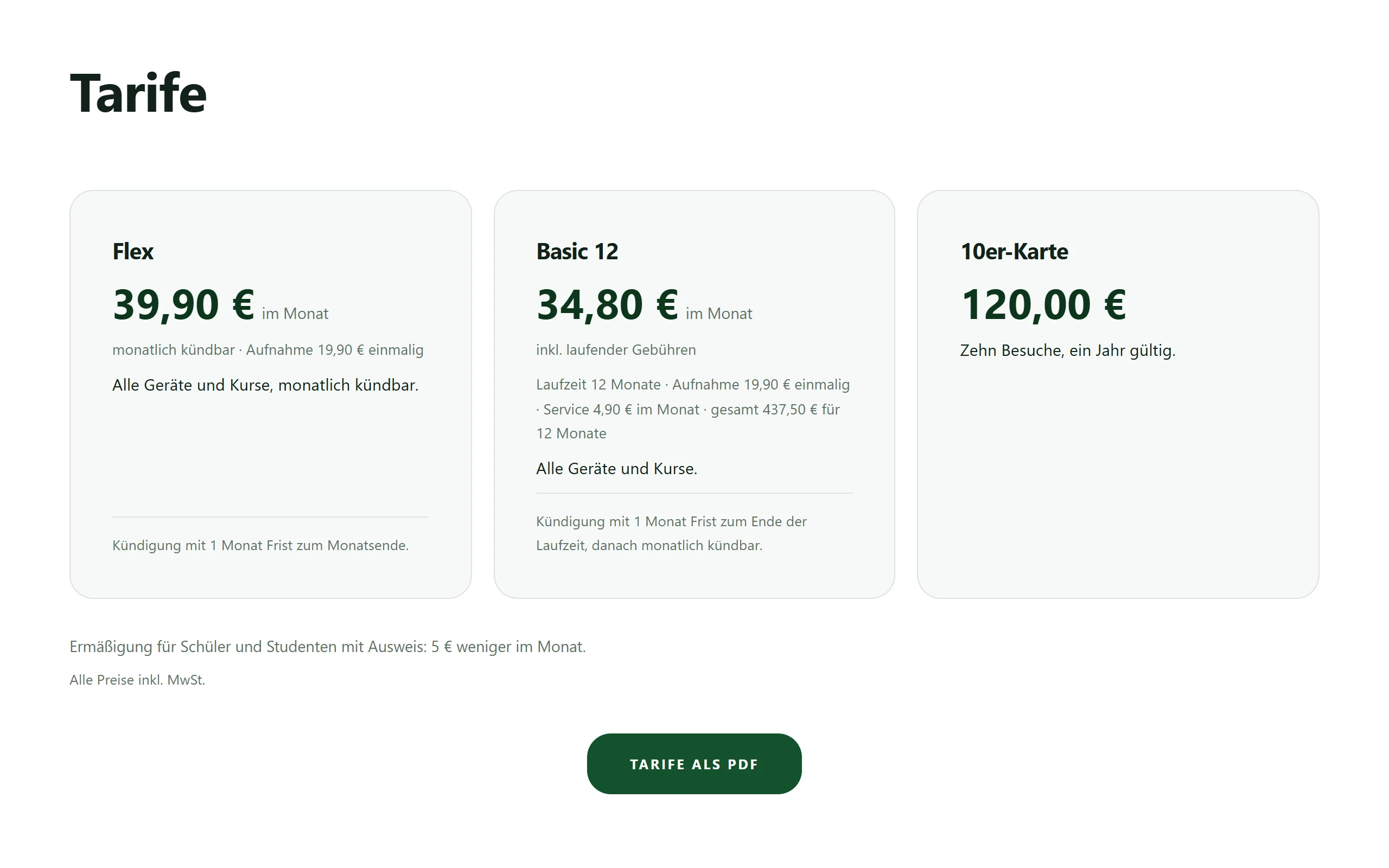 Beispielseite „Studio Kraftwerk“ am Computer: die Tarife mit Laufzeit, Gebühren und Gesamtpreis