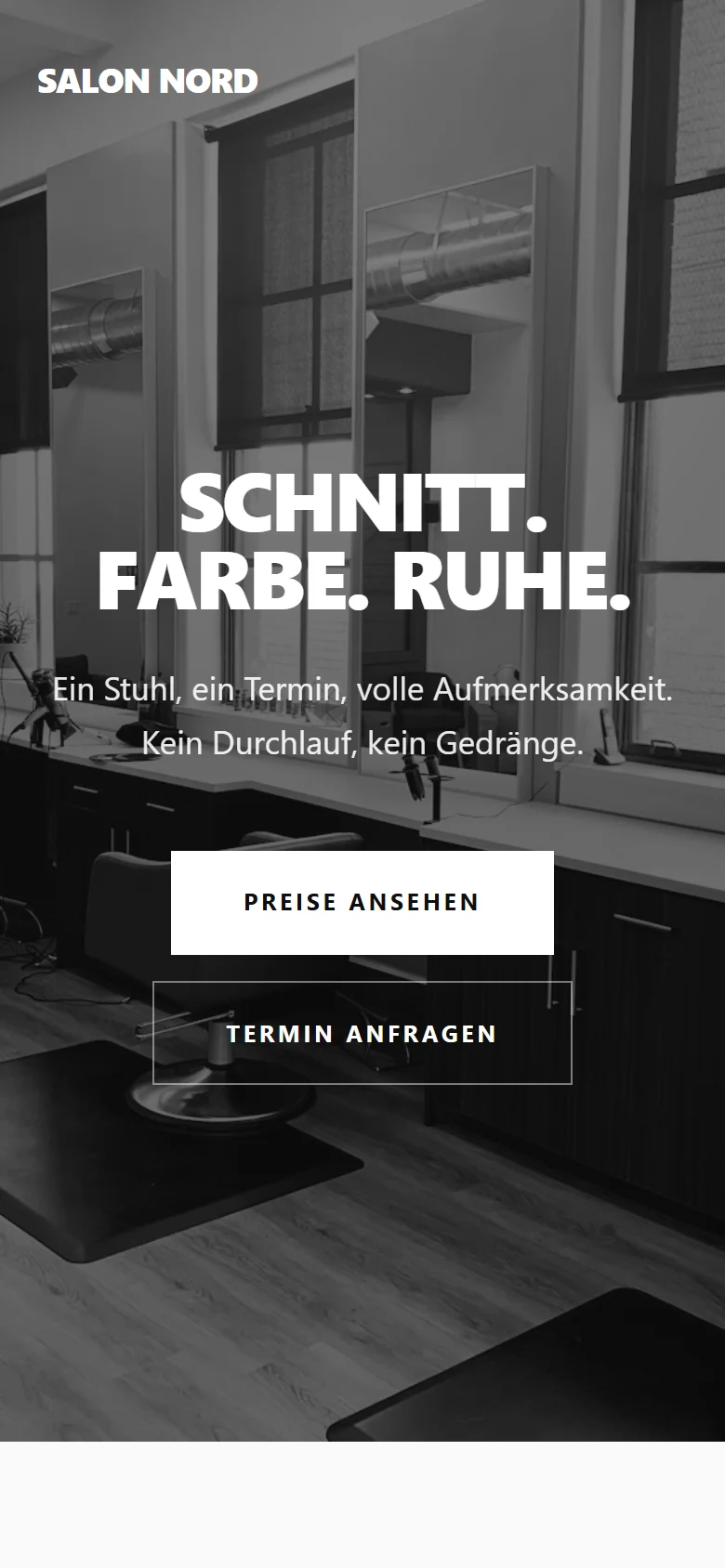 Beispielseite „Salon Nord“ auf dem Handy: der Anfang der Seite