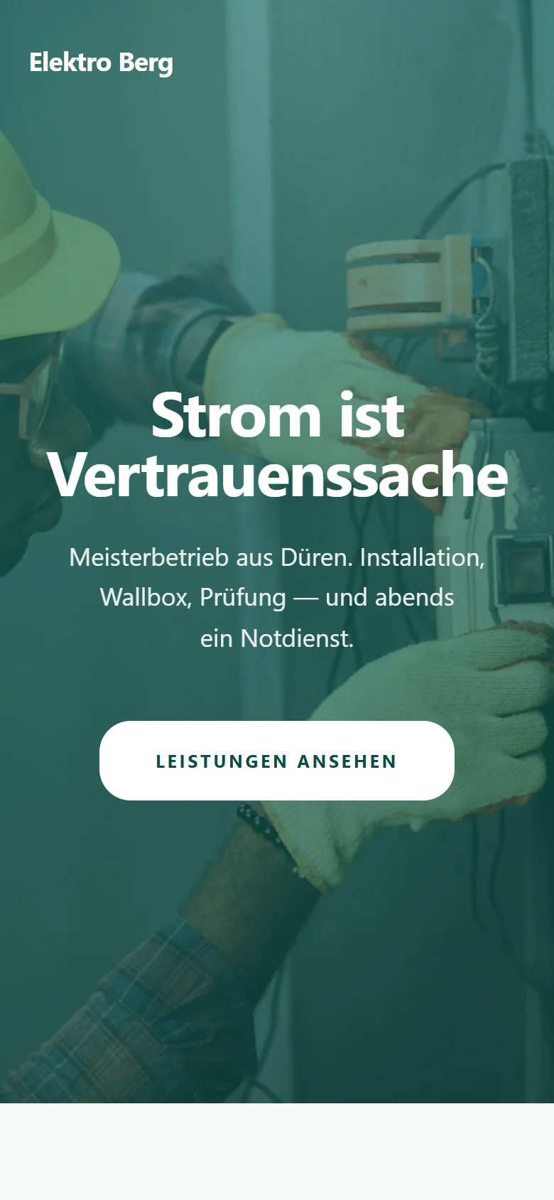 Example page “Elektro Berg” on a phone: the top of the page